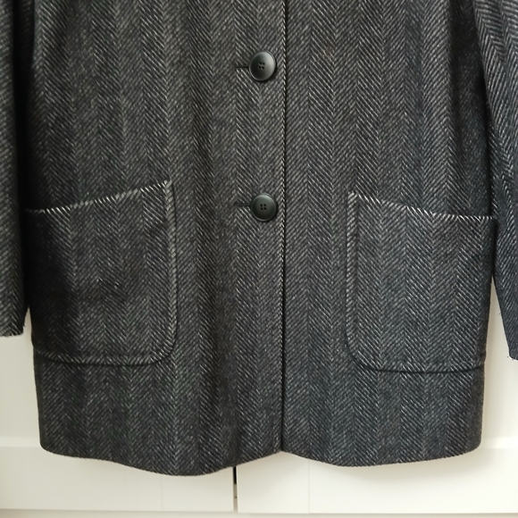 Boutique Italy Black Chevron Wool Angora Blend Coat Jacket - Picture 4 of 14